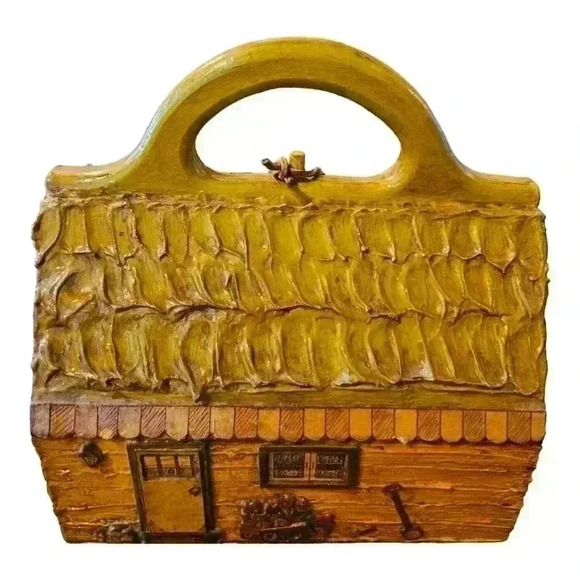 Vintage Hand Carved Wooden Cottage Purse Signed - Picture 2 of 13